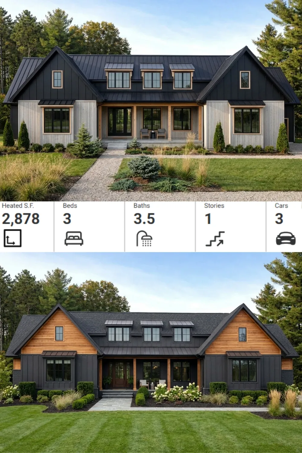 Moody Modern Farmhouse: 3 Bed, 2878 Sq Ft Plan