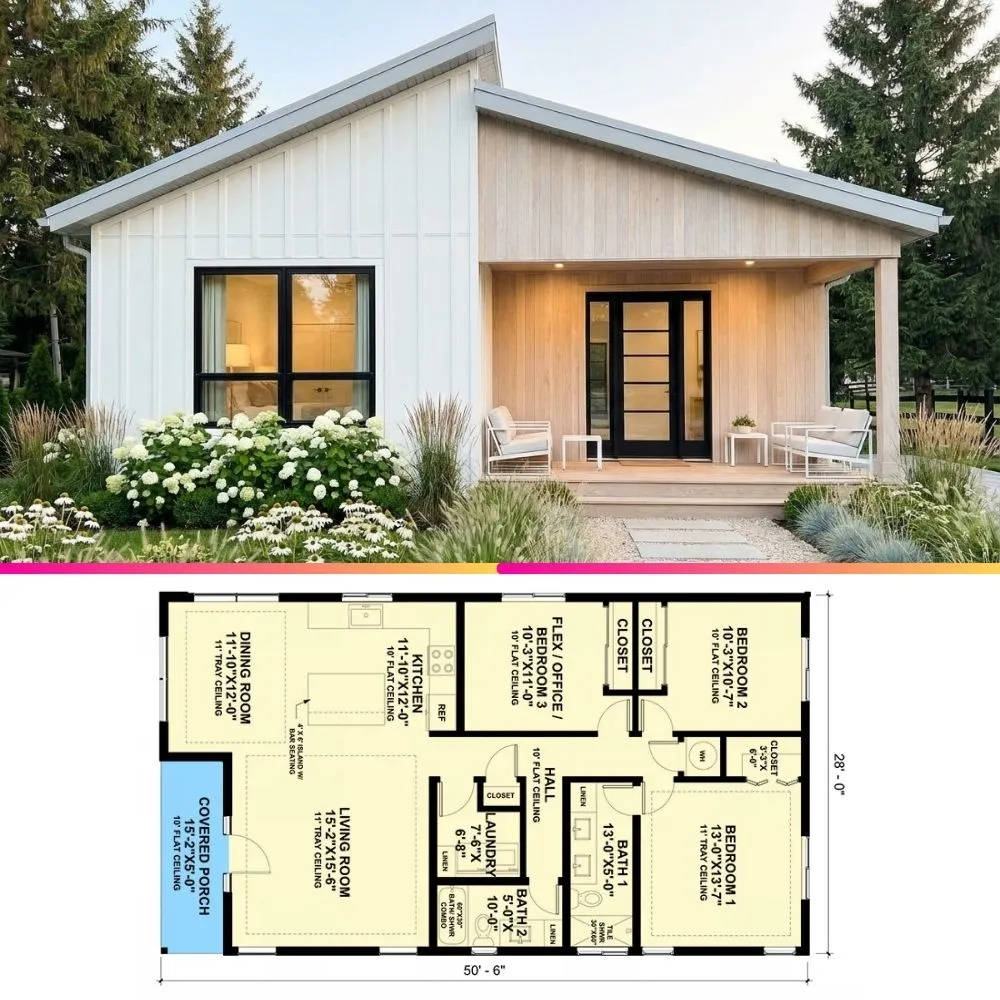 Modern 2 3 Bedroom House Plan with Flexible Layout