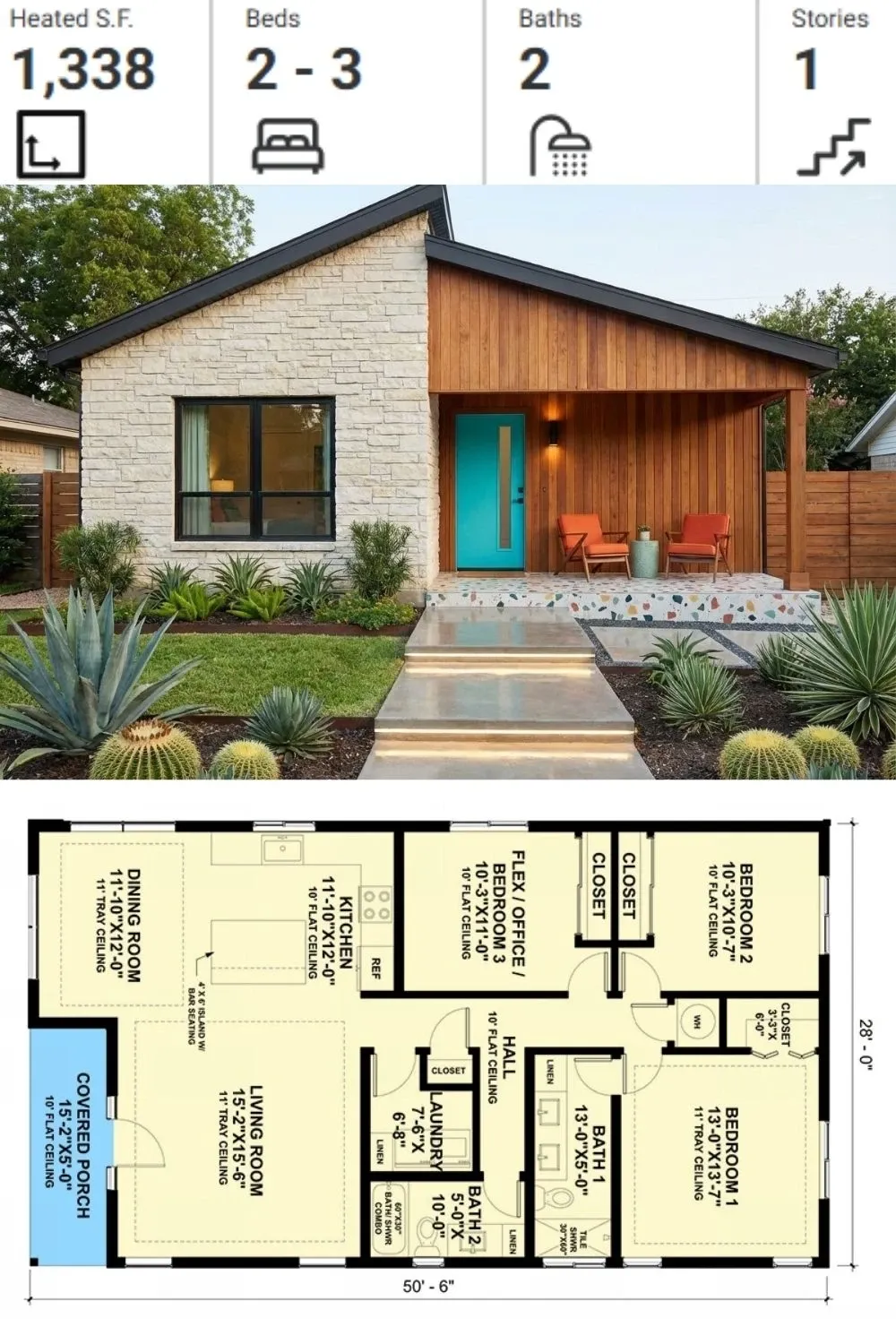 Small Modern Home Plan with Mid-Century Vibes
