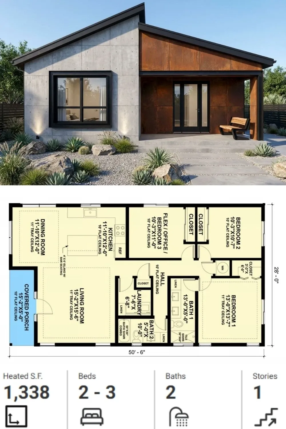Versatile 2-3 Bed House Plan - Modern Farmhouse Style