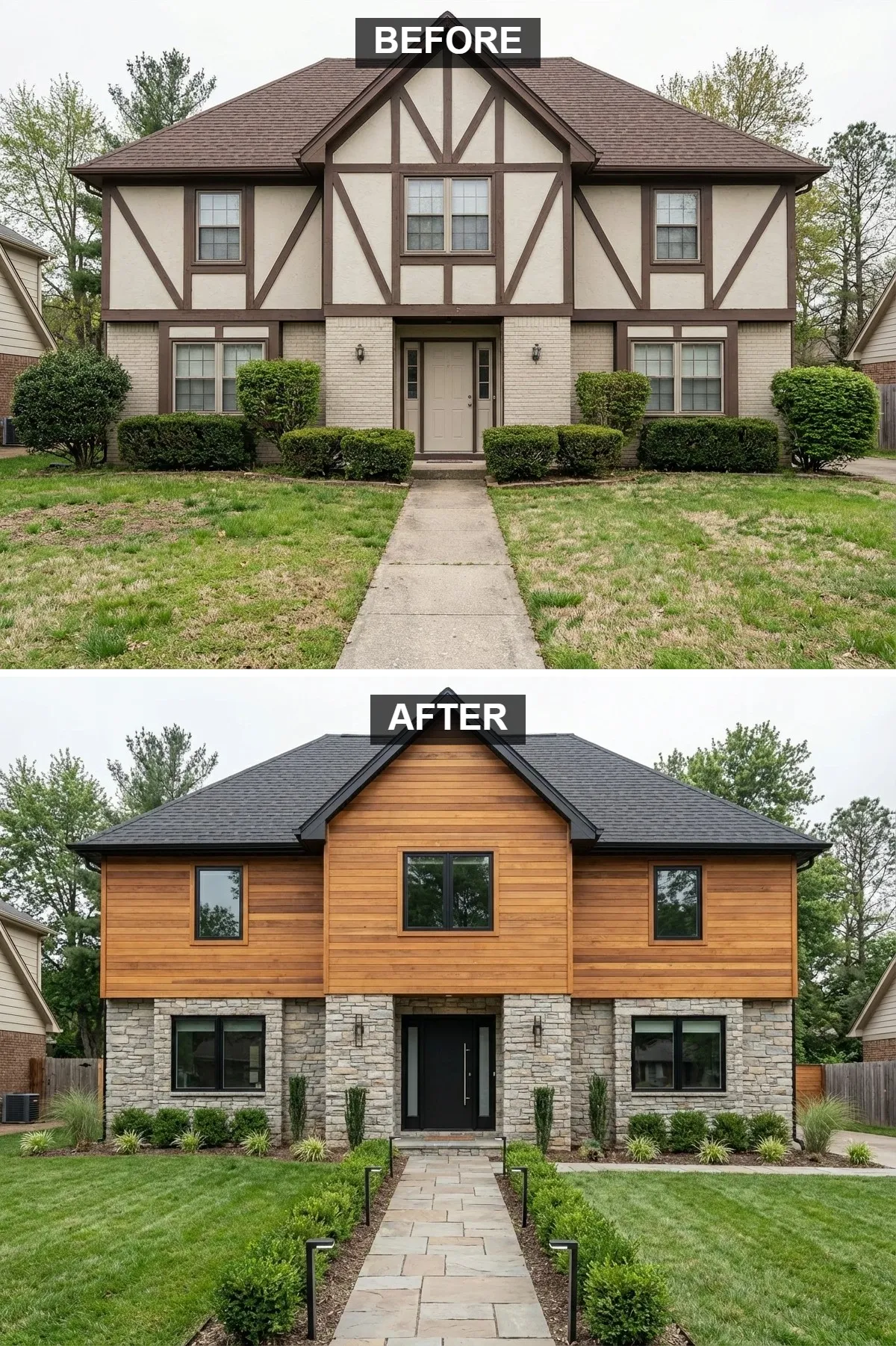 Warm Modernity: Cedar and Stacked Stone